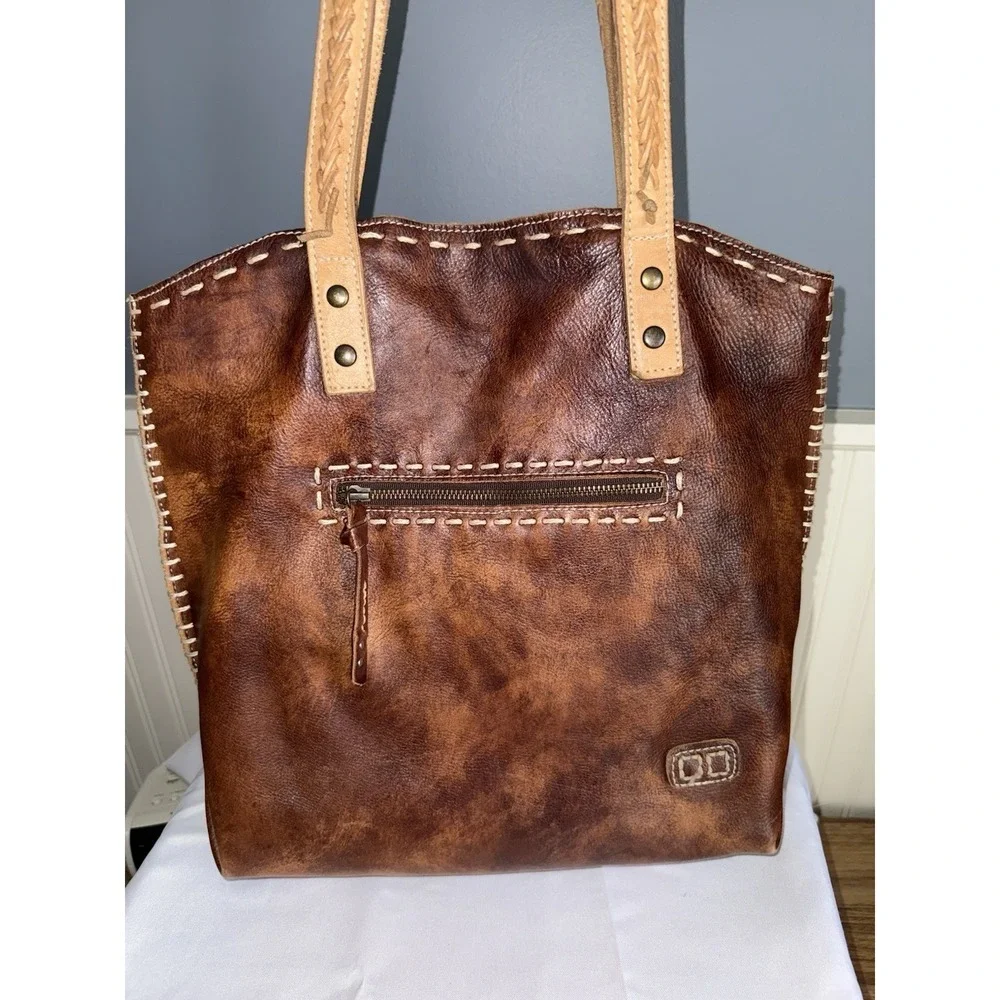 Bed Stu Leather Barra Tote Shoulder Bag Purse Handbag Brown Distressed EUC